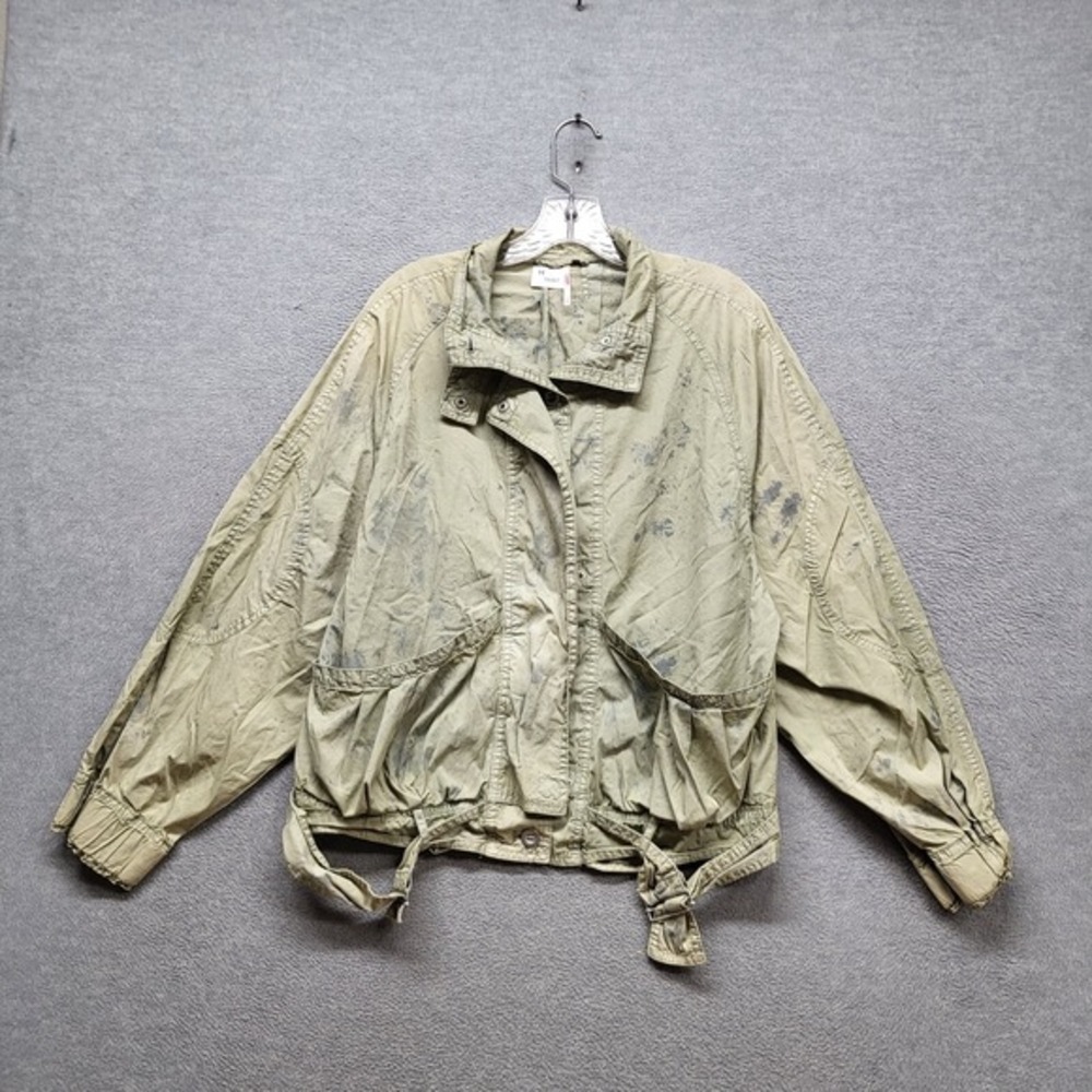 Free People Women Jacket Medium Green Chick Parachute Button Up Collar